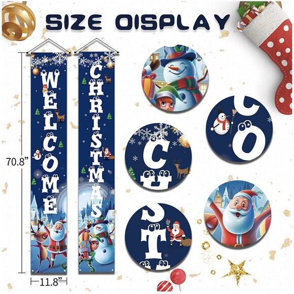 YUFOL Blue Christmas Door Decorations for Outdoor Merry Christmas BannerHangi... - Picture 4 of 4